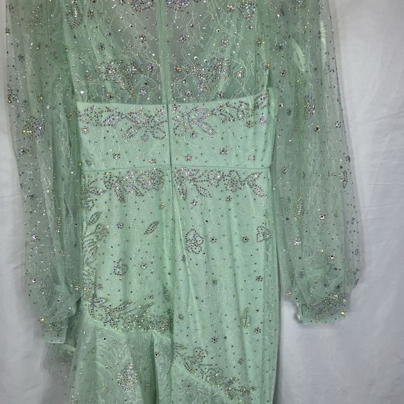 Mac Duggal Ieena Bishop Sleeve V Neck Empire High Low Dress 6 Seafoam Blue - Picture 10 of 16